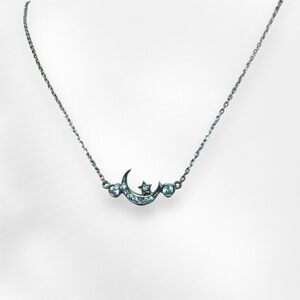 Sterling Silver Moon Stars CZ Pendant Necklace